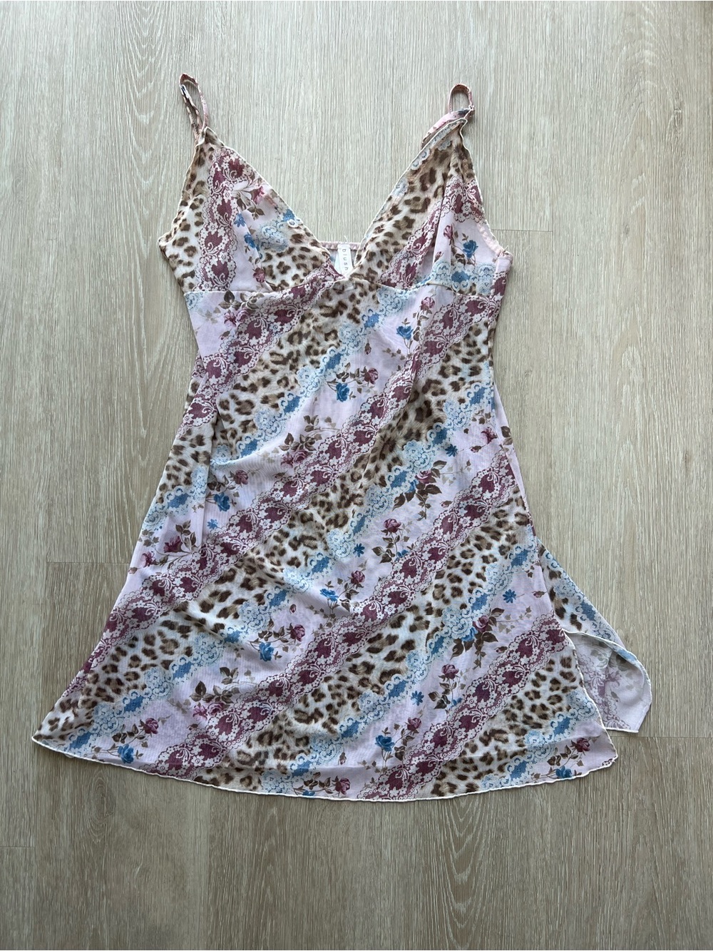 Y2K Blush Floral & Leopard Sheer Coquette Summer Slip Top Women’s Size Large